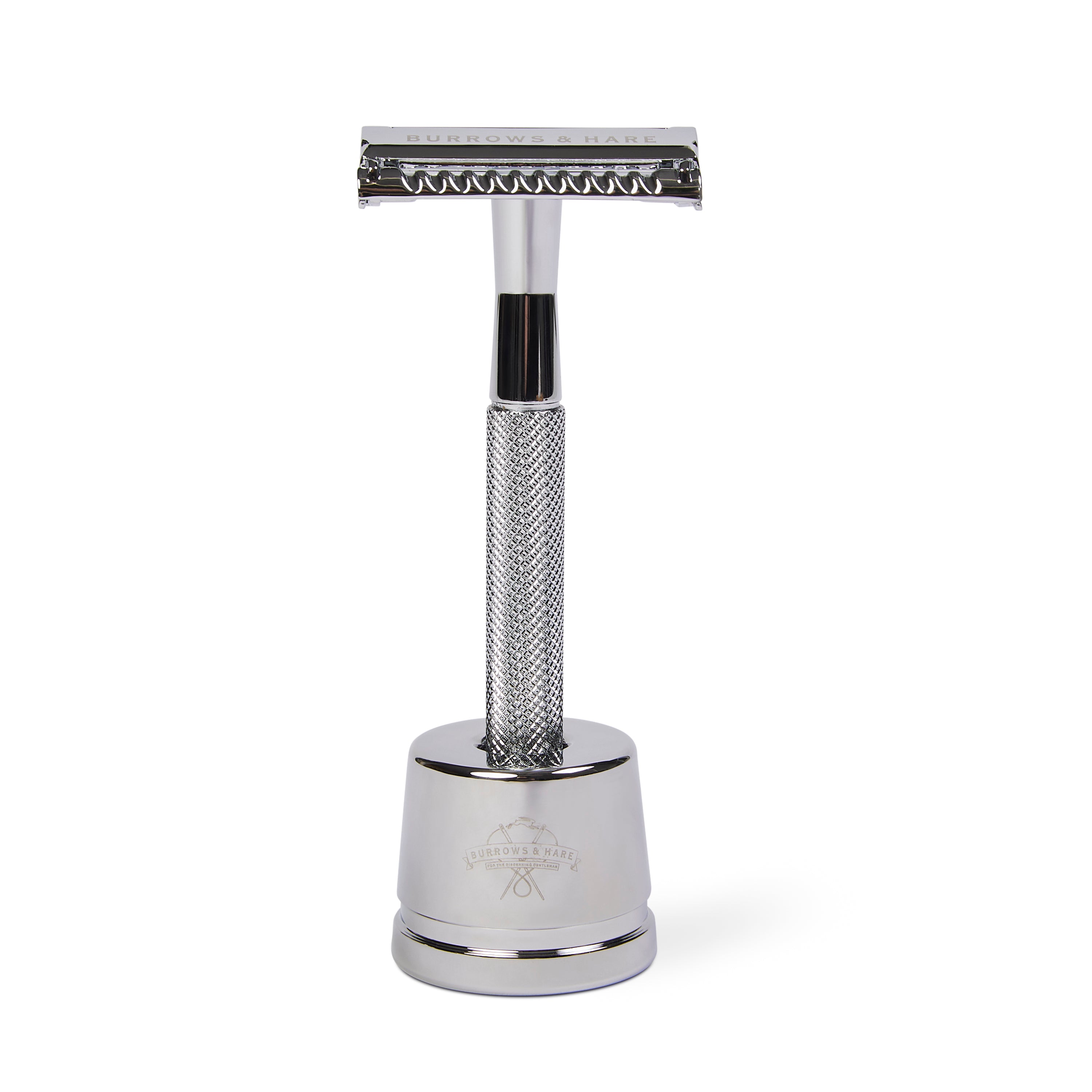 Double Edge Safety Razor & Stand Silver