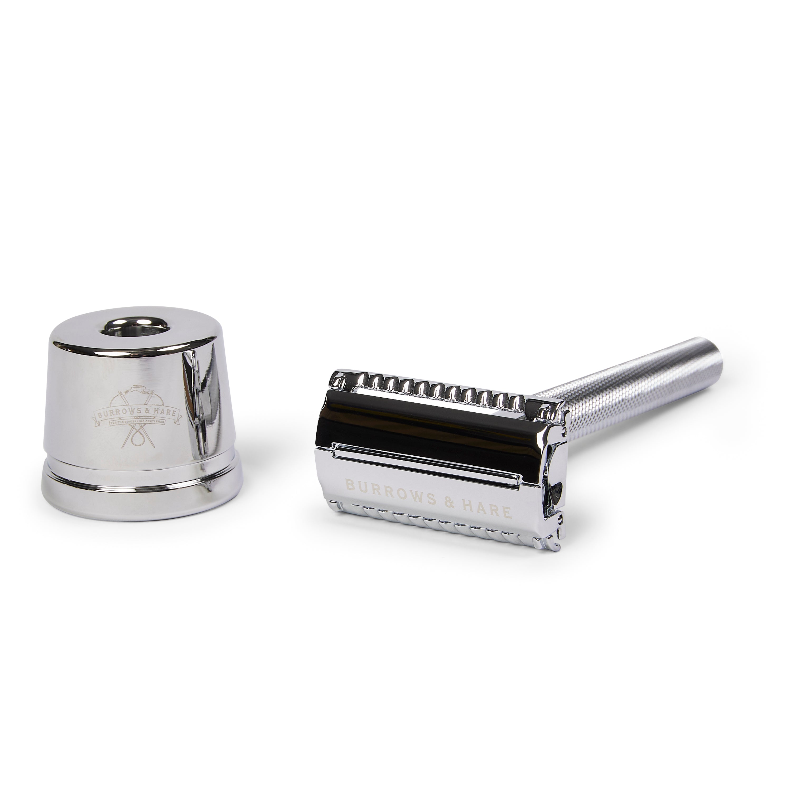 Double Edge Safety Razor & Stand Silver