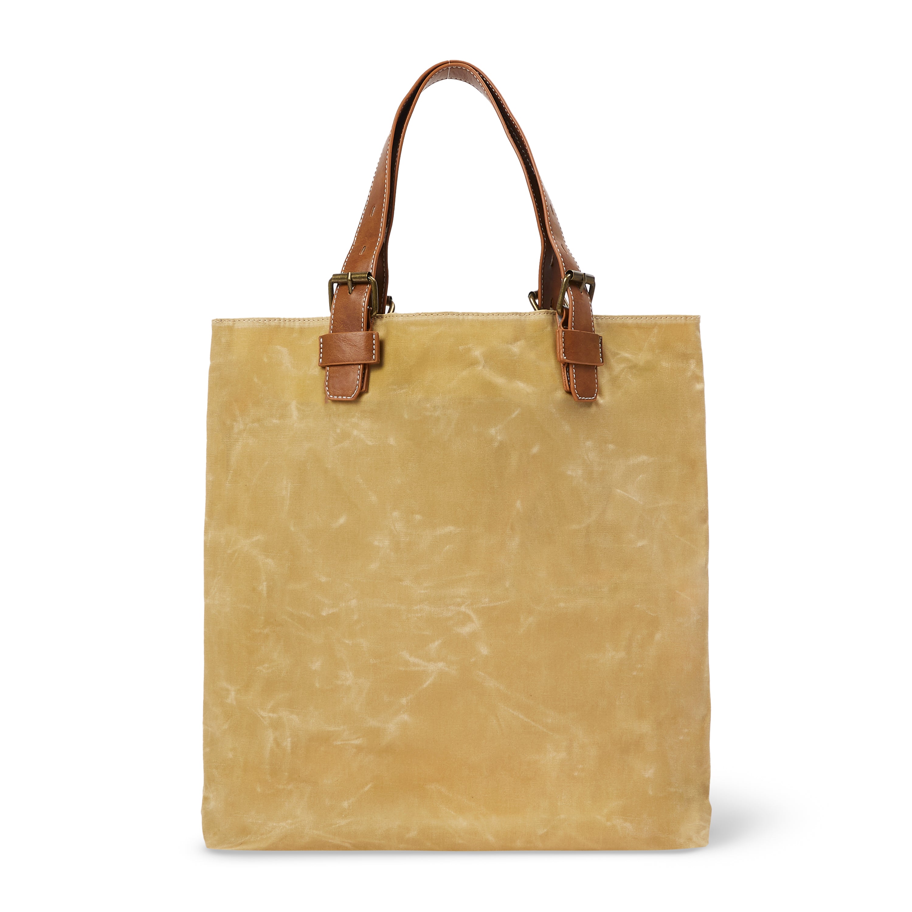 Top-down view of the natural waxed canvas tote