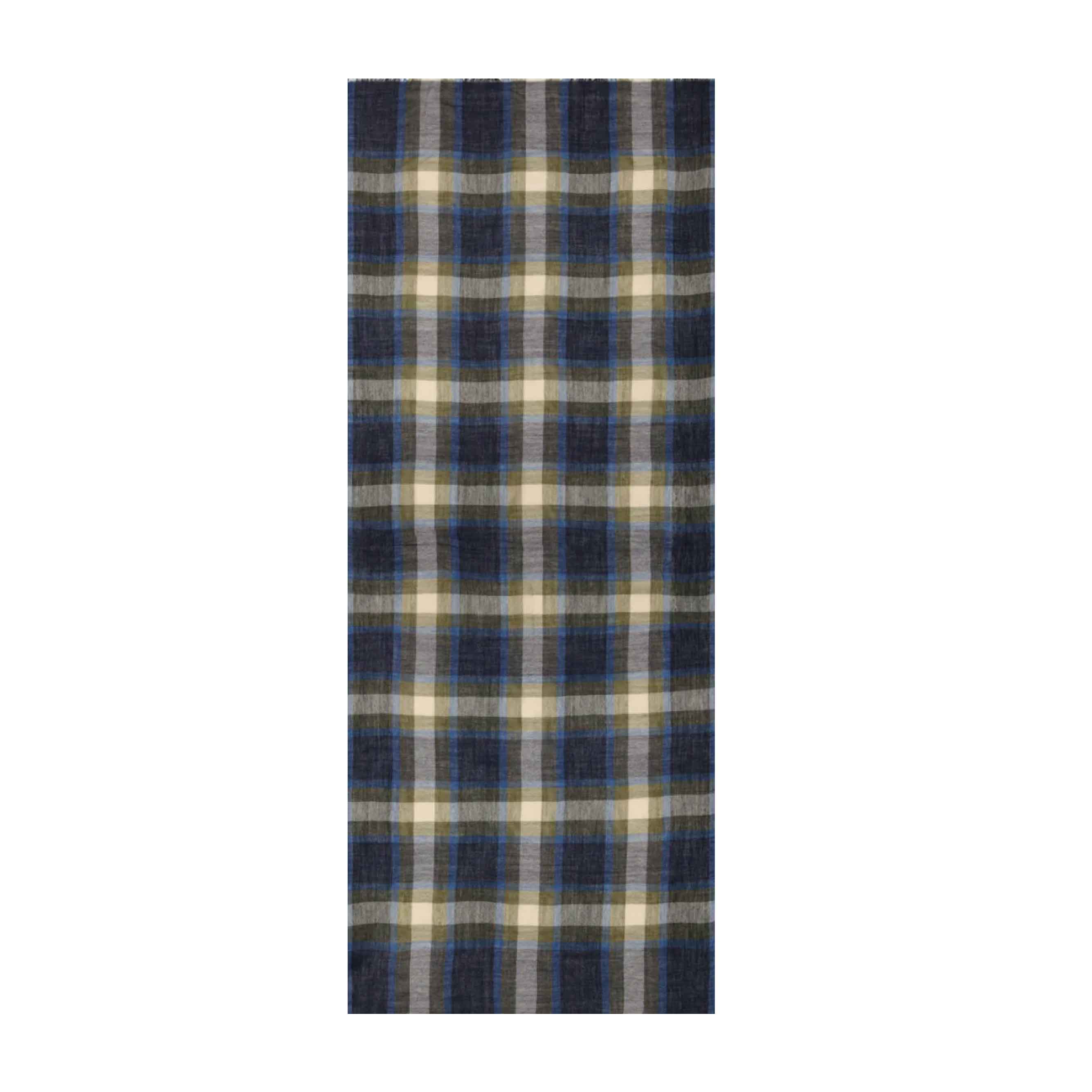 Scarf Tartan - GREEN & BLUE CHECKED WOOL SCARF