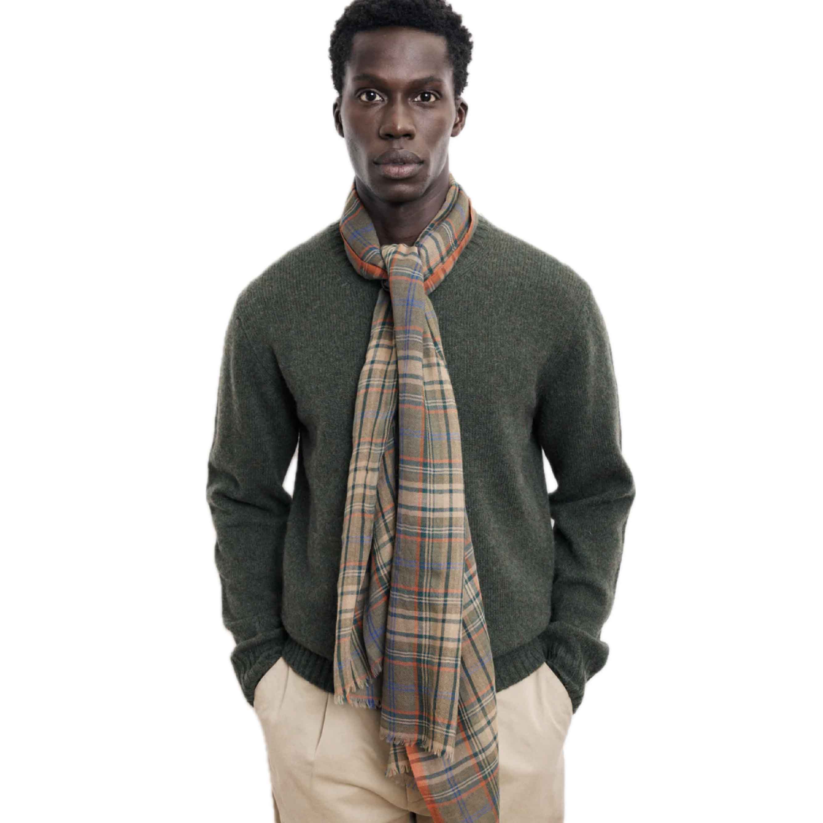 Woven Scarf Tartan - Olive Red Blue