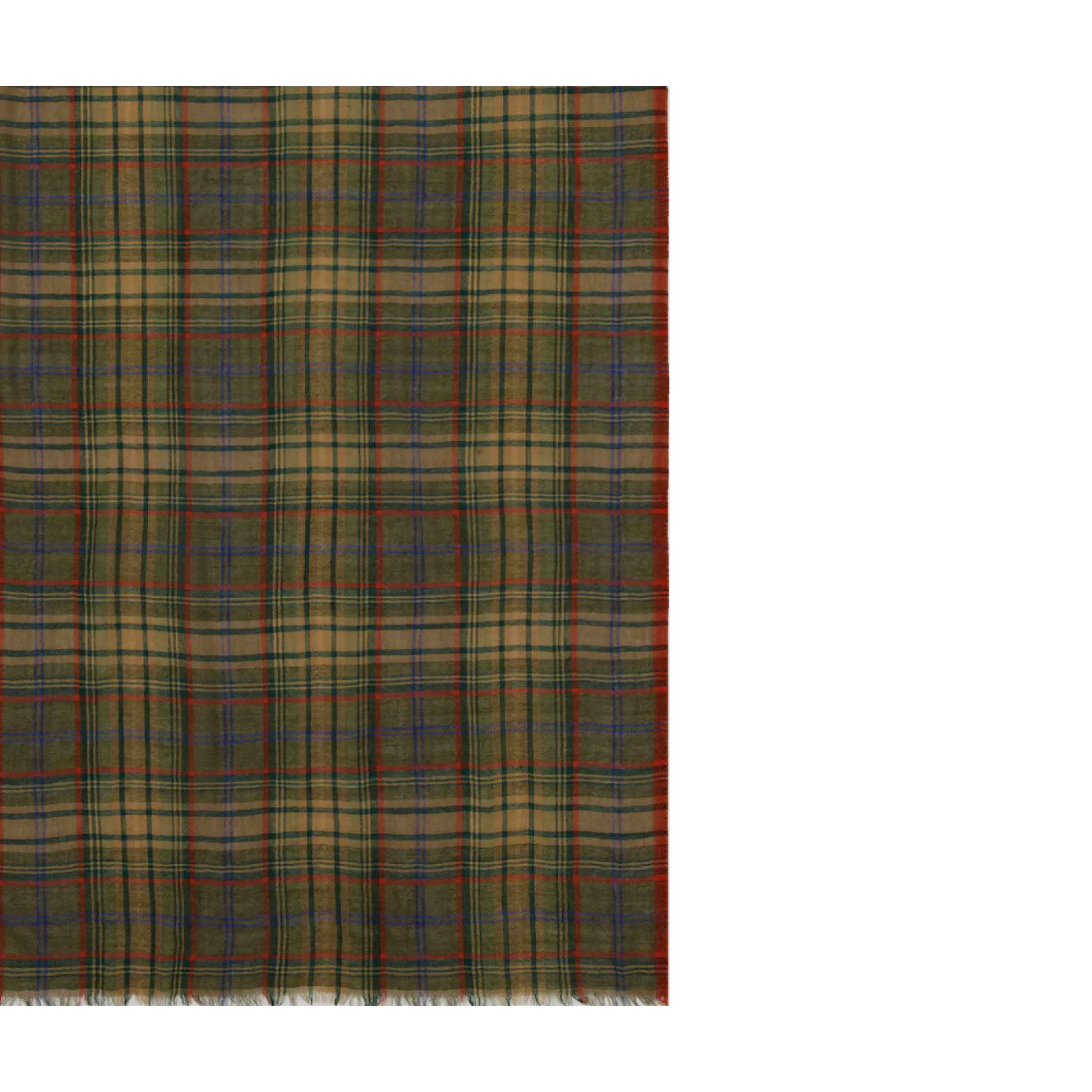 Woven Scarf Tartan - Olive Red Blue