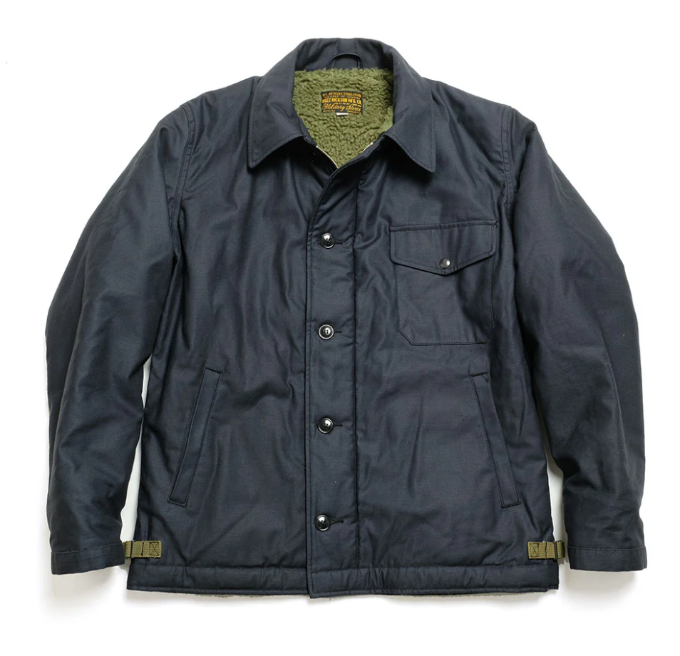 A-2 Deck Jacket "Civilian Model" by Buzz Rickson's, navy cotton material.