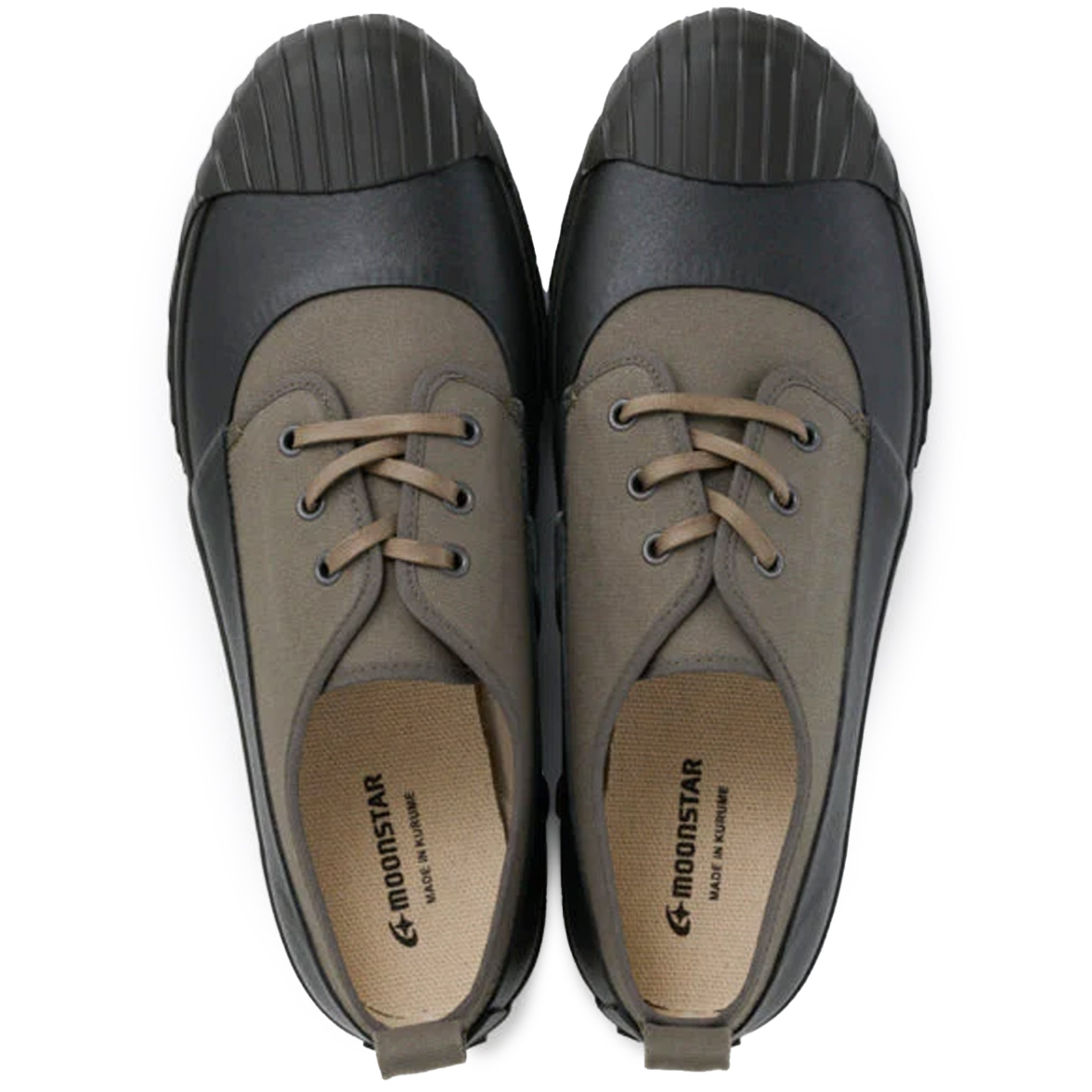 Side profile of All-Weather Low shoe by Moonstar in Olive with durable construction details.