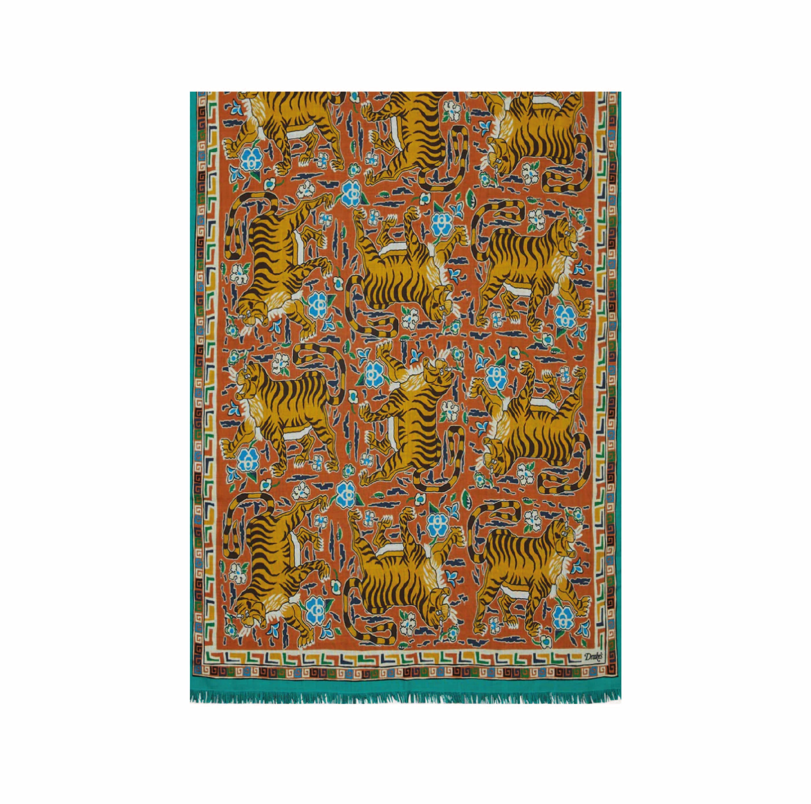 Orange Jumbo Tiger Print Wool-Silk Scarf