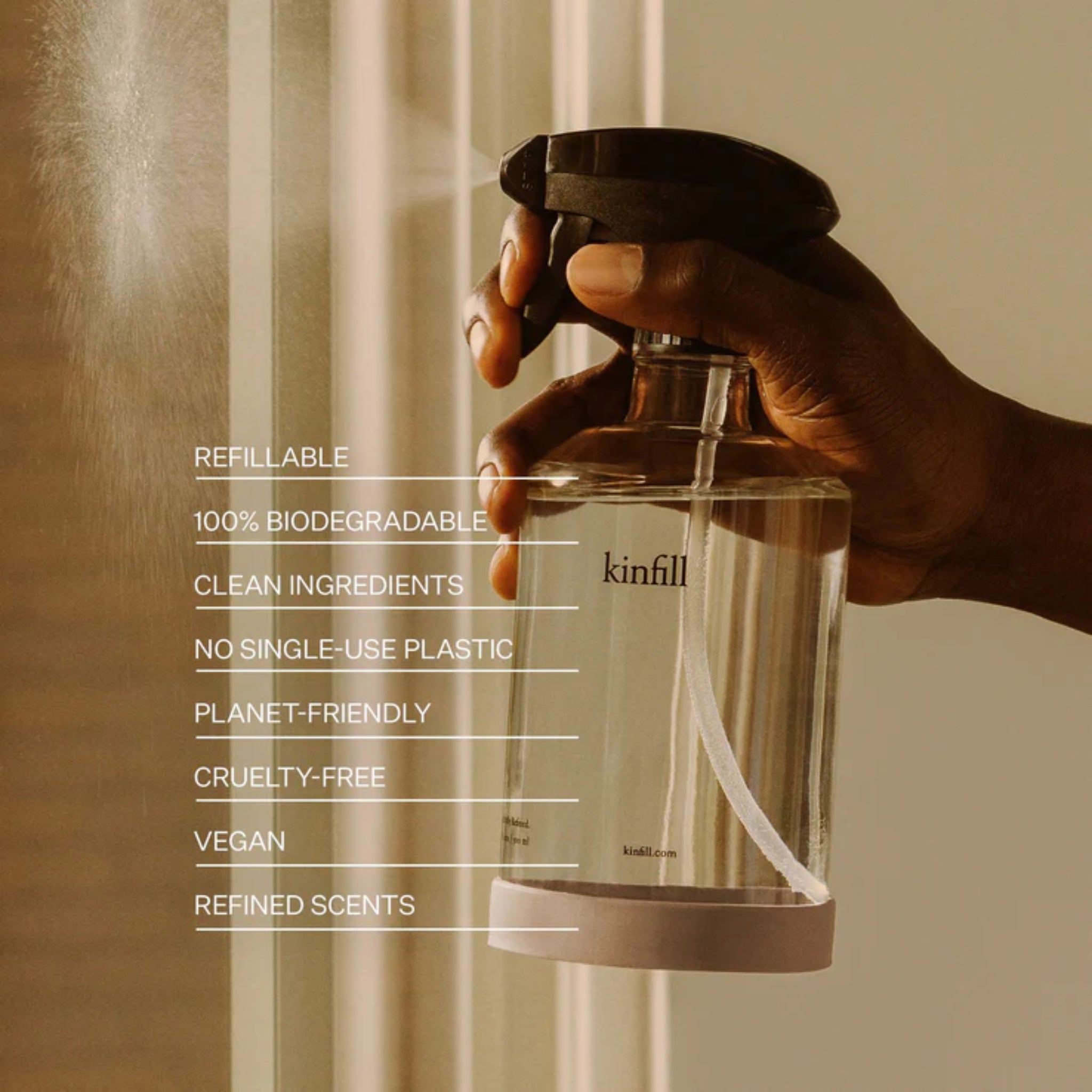 Kinfill cucumber-scented cleaning concentrate for glass and mirror cleaning.