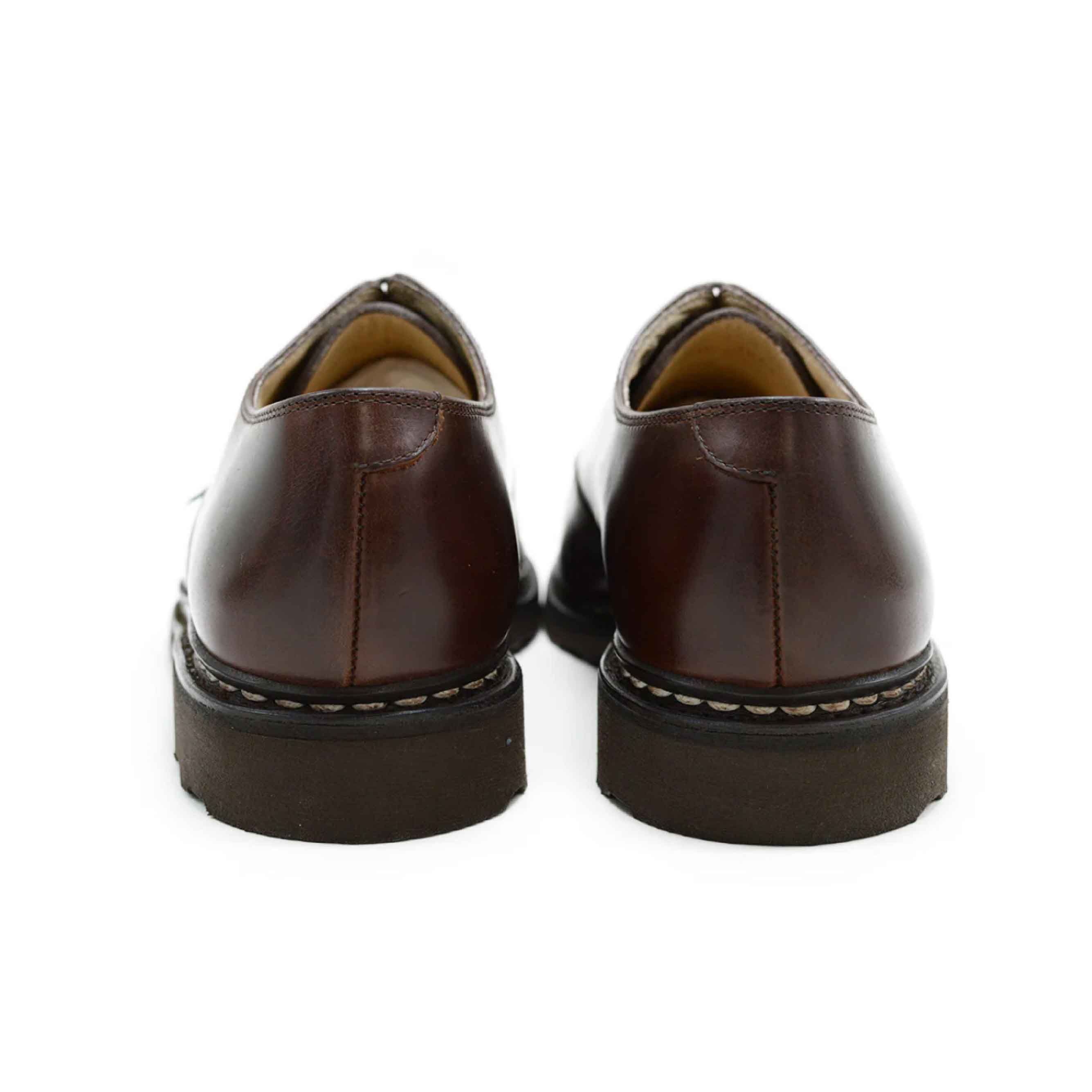 Close-up of Paraboot Arles Griff Marron, highlighting Norwegian welt construction.