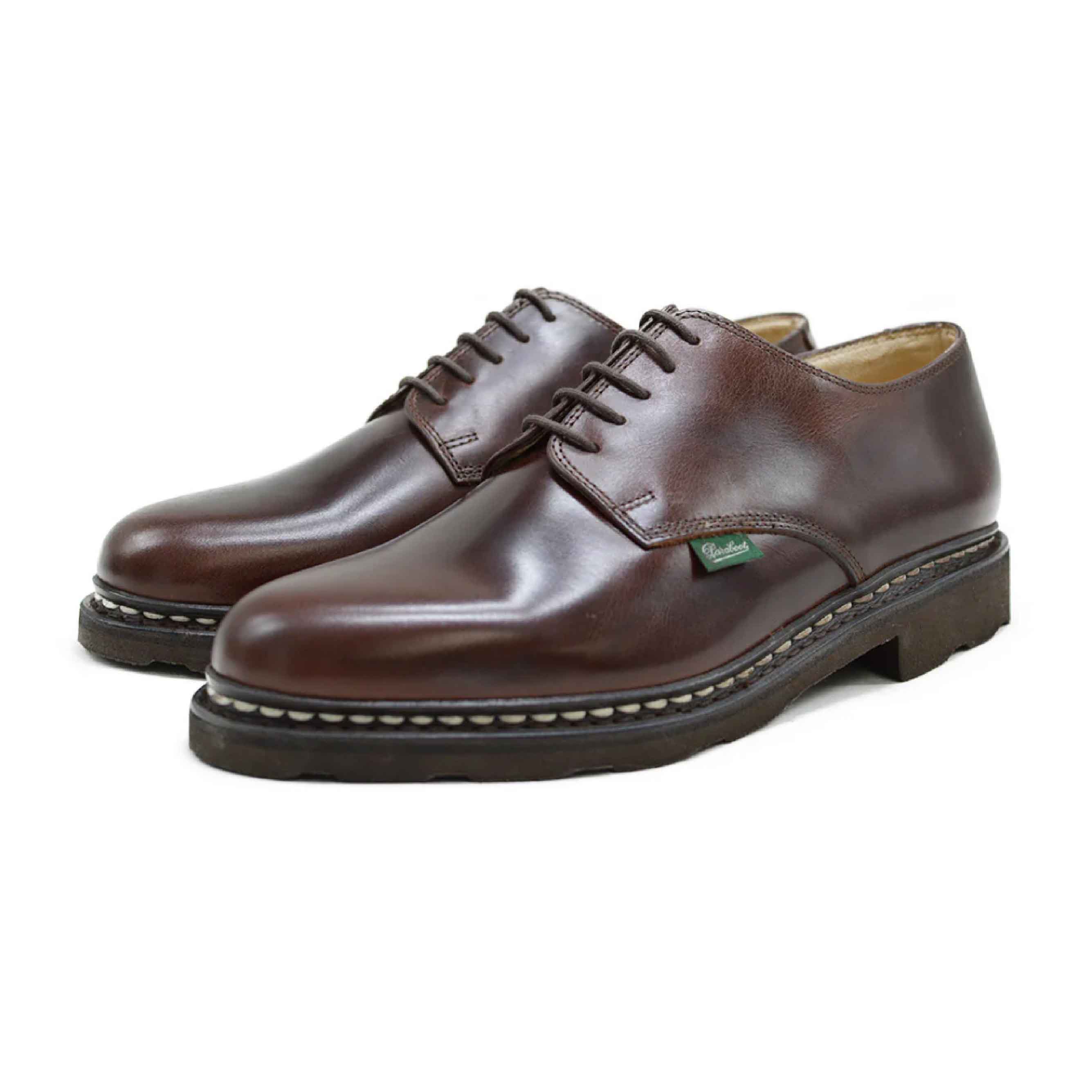 Detail of natural rubber sole on Paraboot Arles Griff Marron shoes.