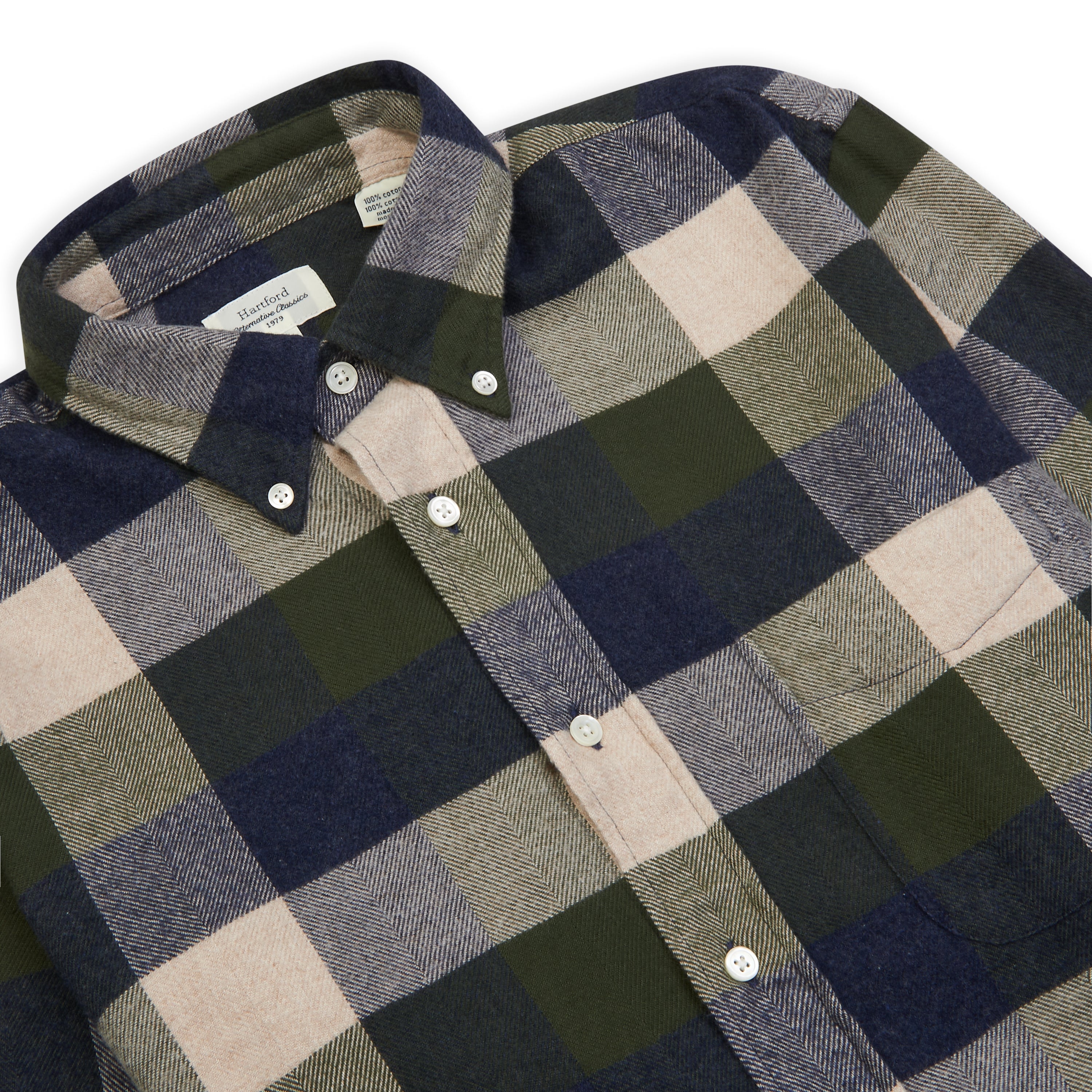 Hartford Pitt Woven Shirt - Navy, Army & Natural - Burrows and Hare