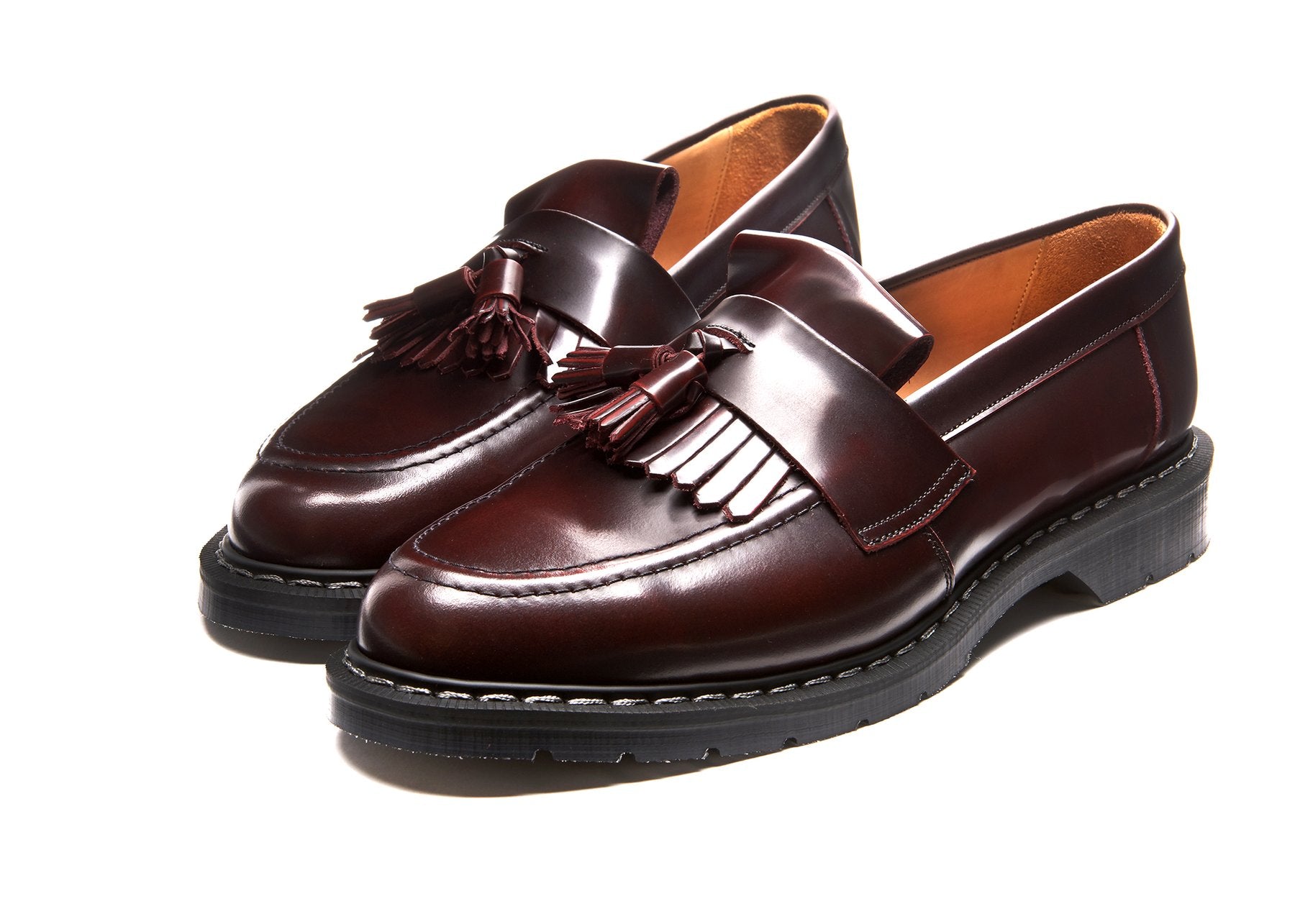 Solovair Tassel Loafer - Burgundy Rub Off Hi-Shine Solovair Original Sole Smoke - Burrows and Hare