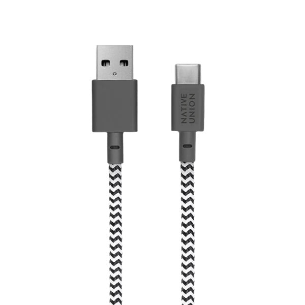 Native Union- Belt Cable XL USB-C to USB-A - Zebra - Burrows and Hare