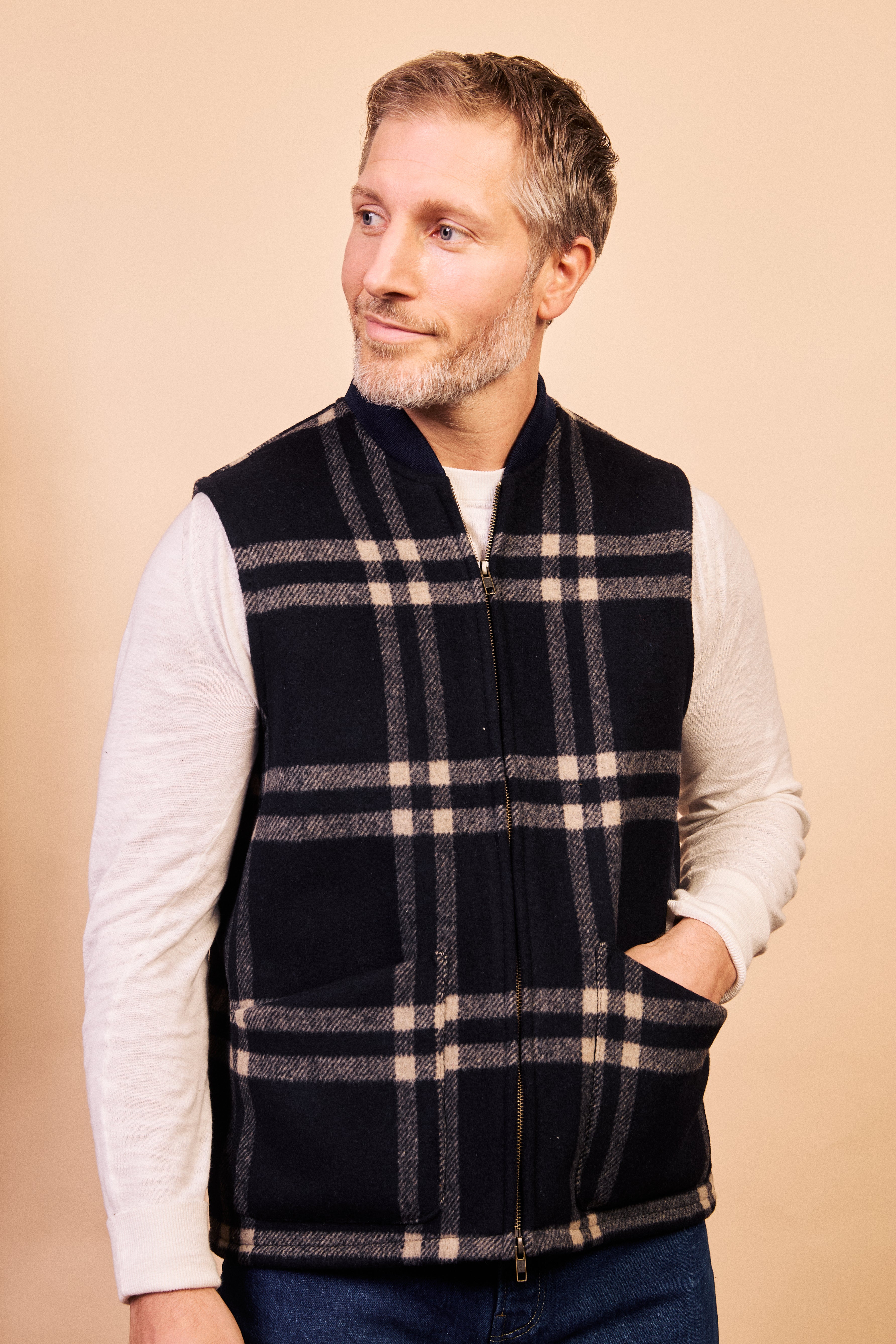 Wool Gilet - Navy Check
