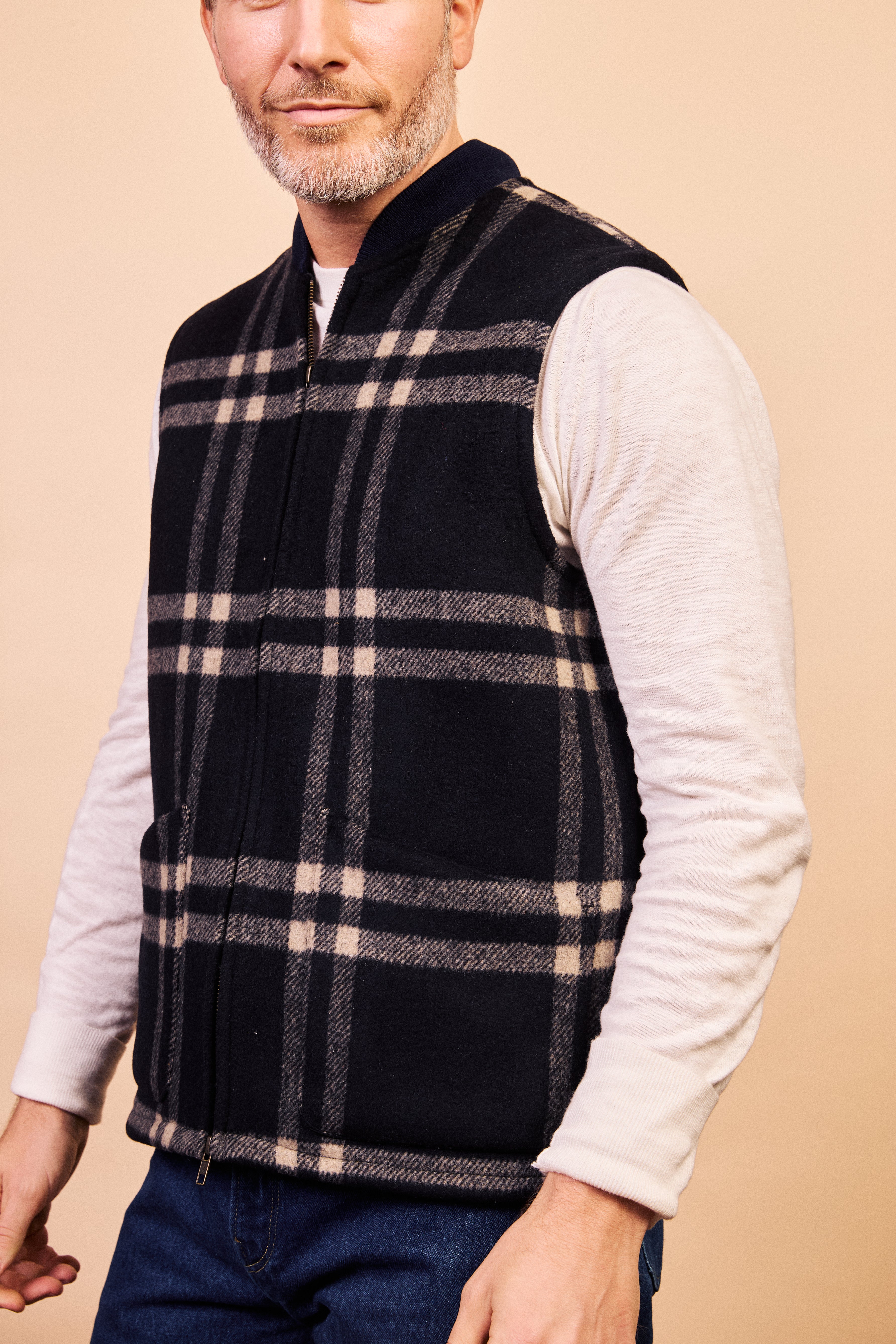Wool Gilet - Navy Check