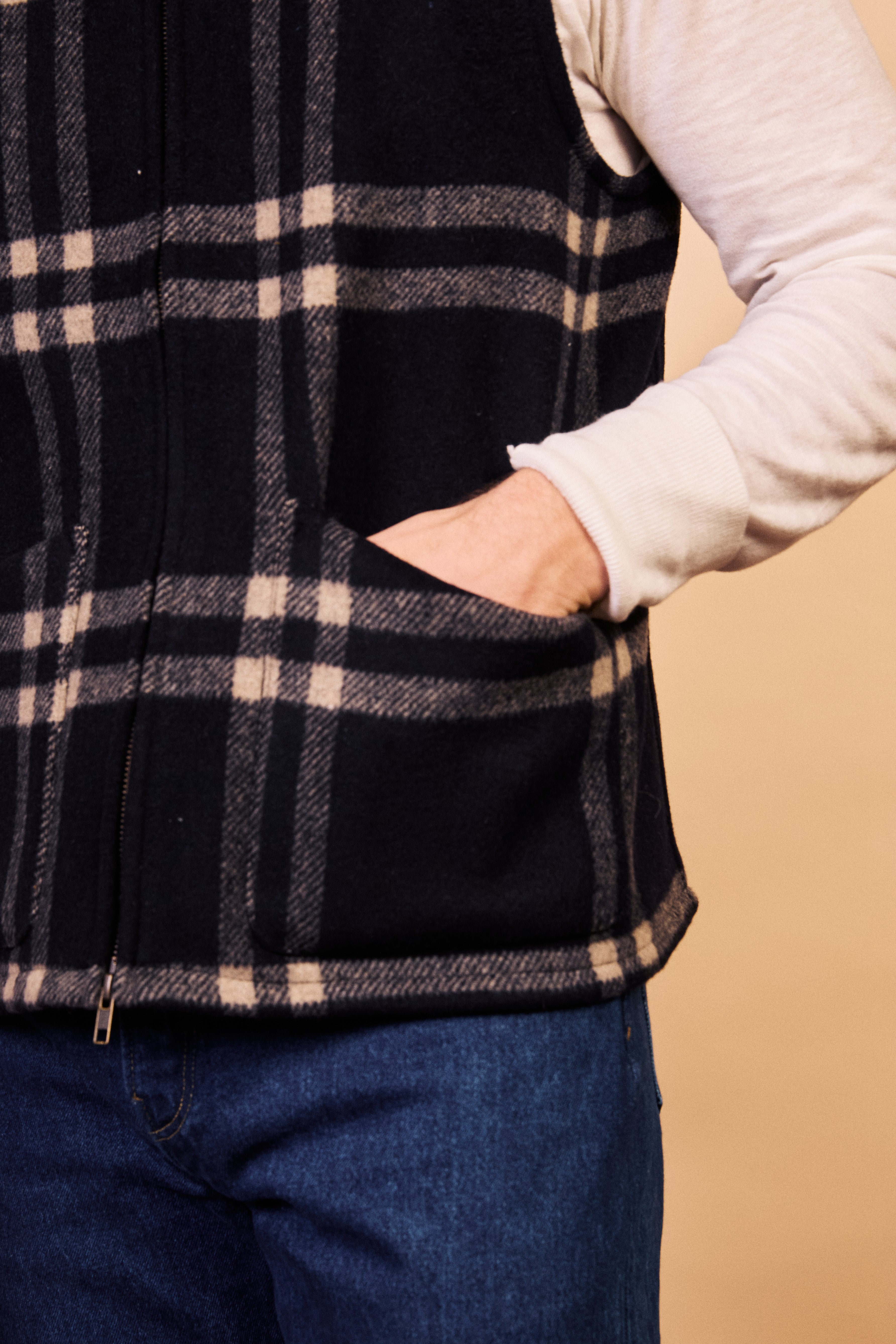 Wool Gilet - Navy Check