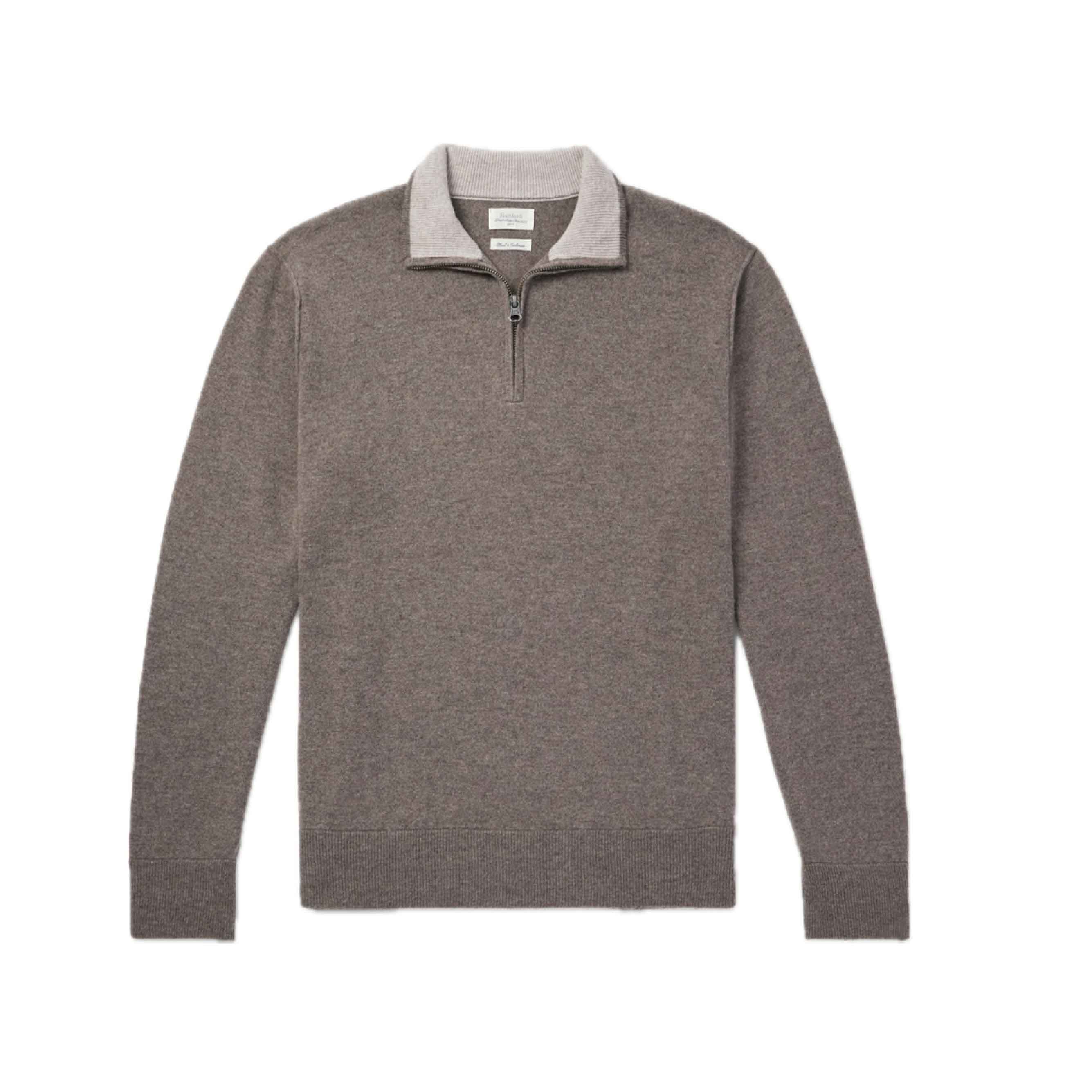 Cashmere Trucker Mens Knitted Pullover - Mushroom