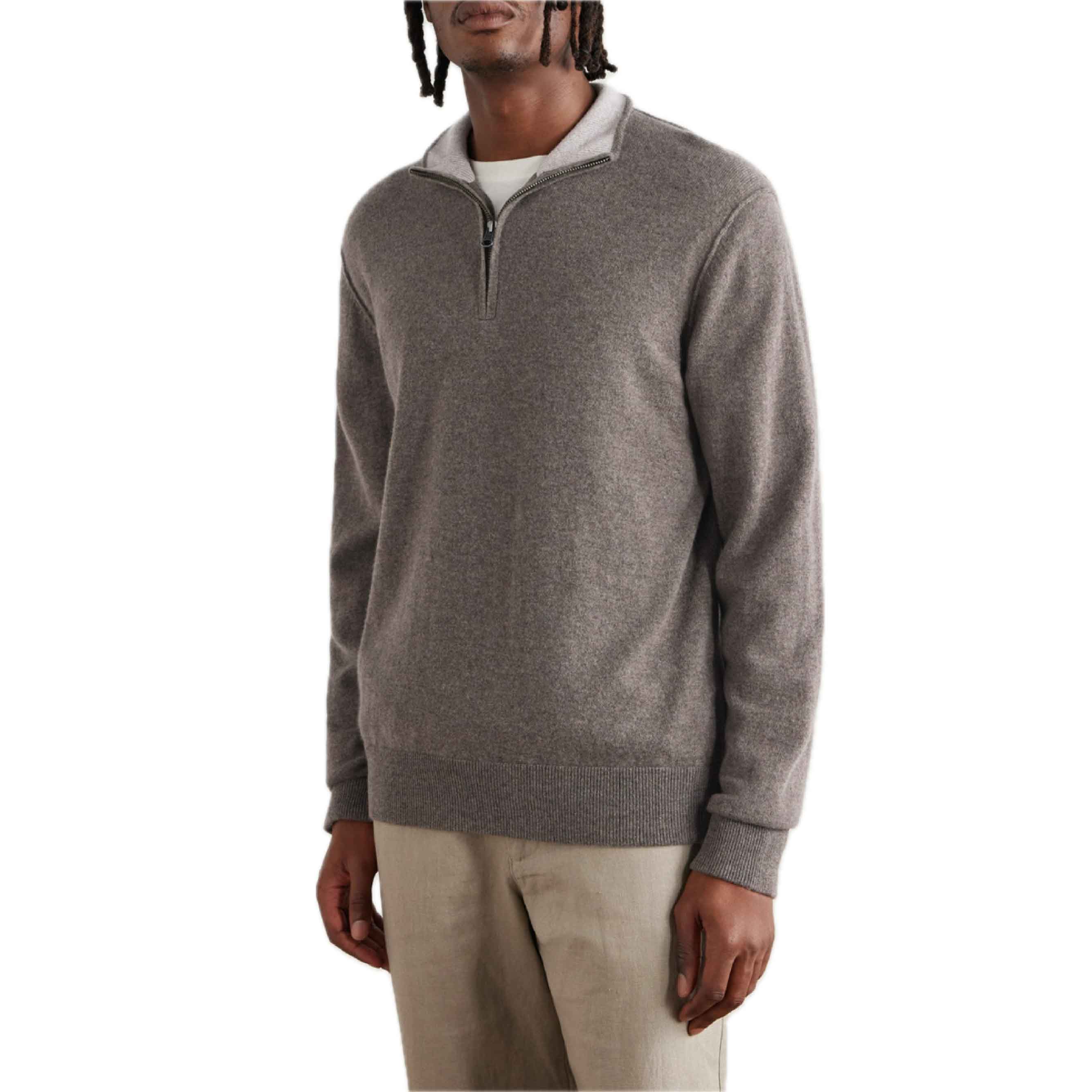 Cashmere Trucker Mens Knitted Pullover - Mushroom