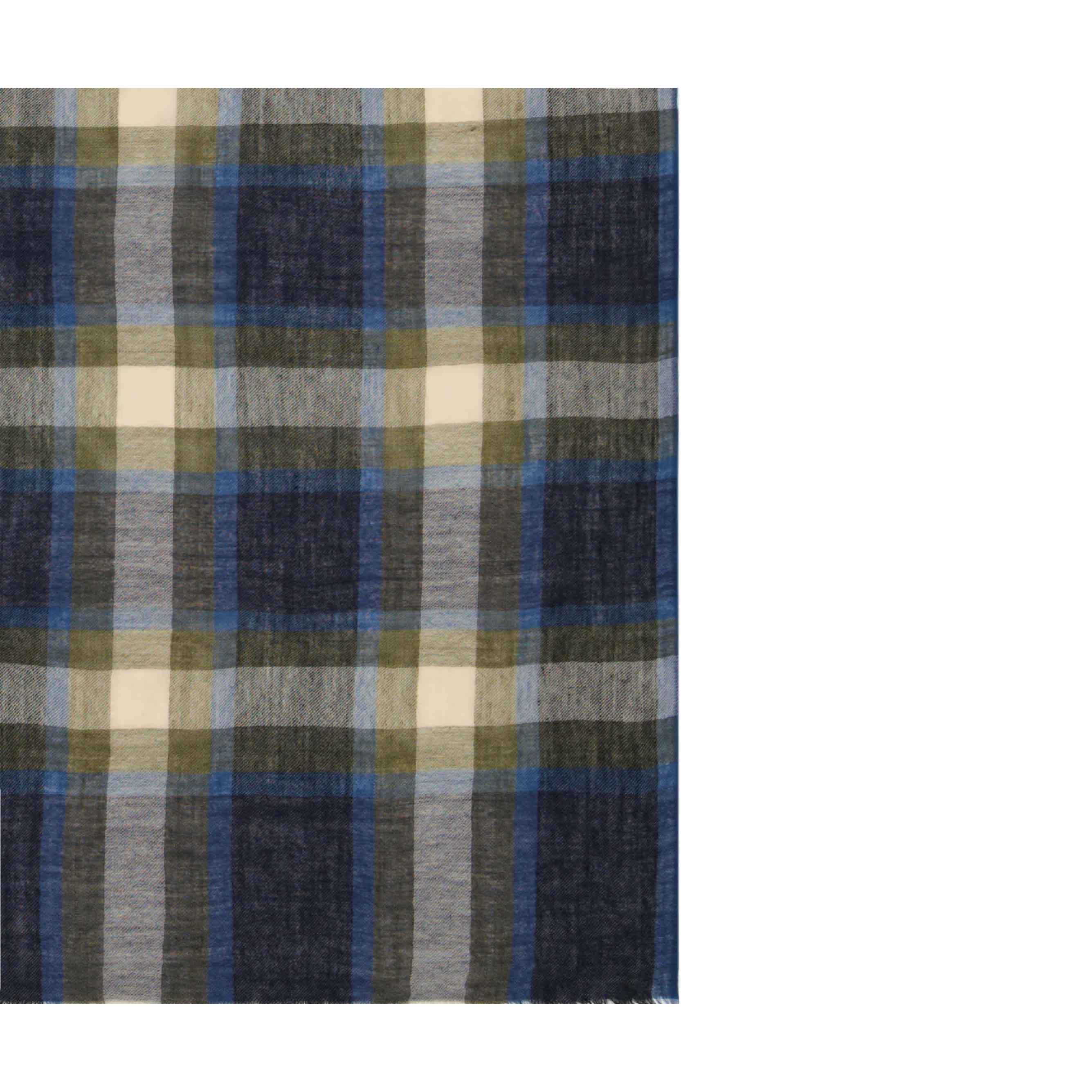 Scarf Tartan - GREEN & BLUE CHECKED WOOL SCARF