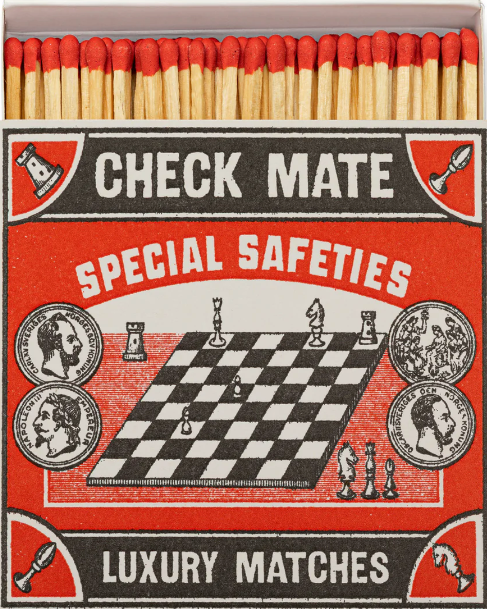 Matchbox - Chess, printed cardboard design with wooden safety matches.