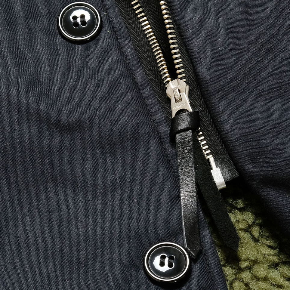 Front view of A-2 Deck Jacket "Civilian Model" by Buzz Rickson's, navy, with zip closure.