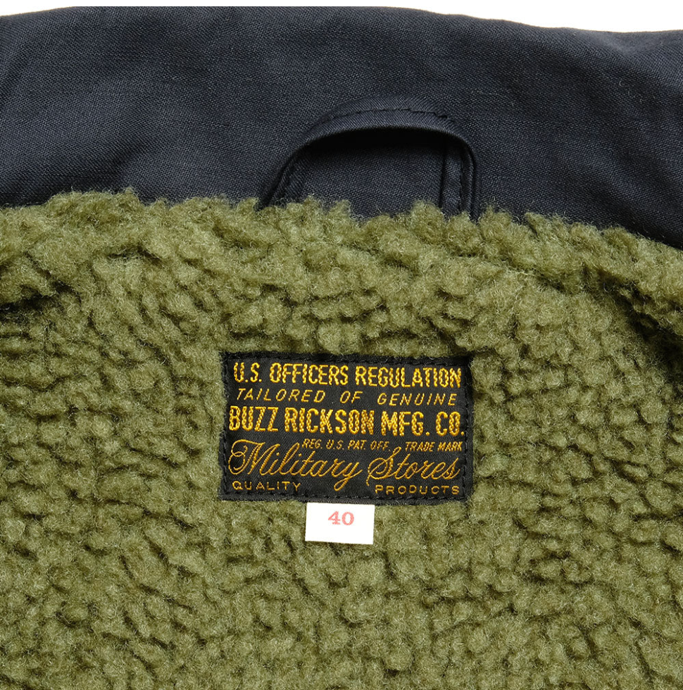Back view of A-2 Deck Jacket "Civilian Model" by Buzz Rickson's, navy cotton.