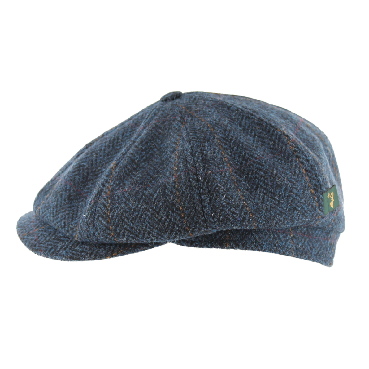 Mucros Weavers Driving Cap in Navy Herringbone, wool hat for men and women.