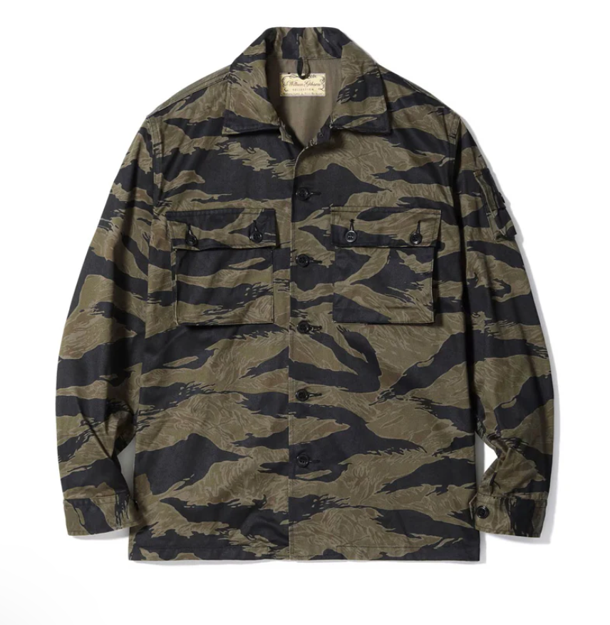 Black Tiger Pattern Jacket by Buzz Rickson's, military-inspired design, made in Japan.