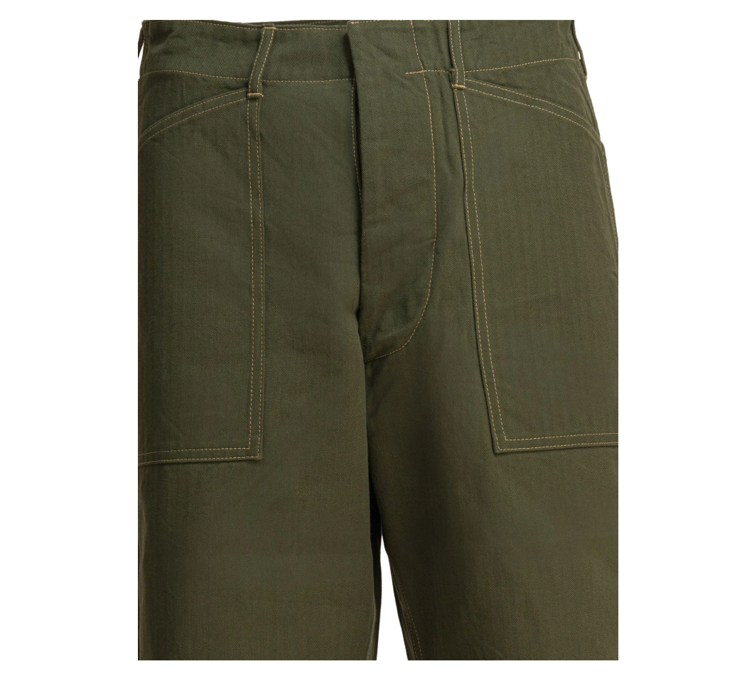 Detail view of USMC M-44 HBT Pants, Buzz Rickson's, highlighting cargo pockets.
