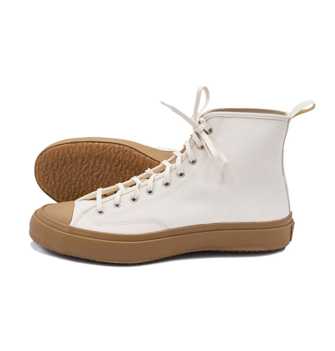 Side view of Hi Basket - Natural by Moonstar, high-top trainers. Canvas upper.