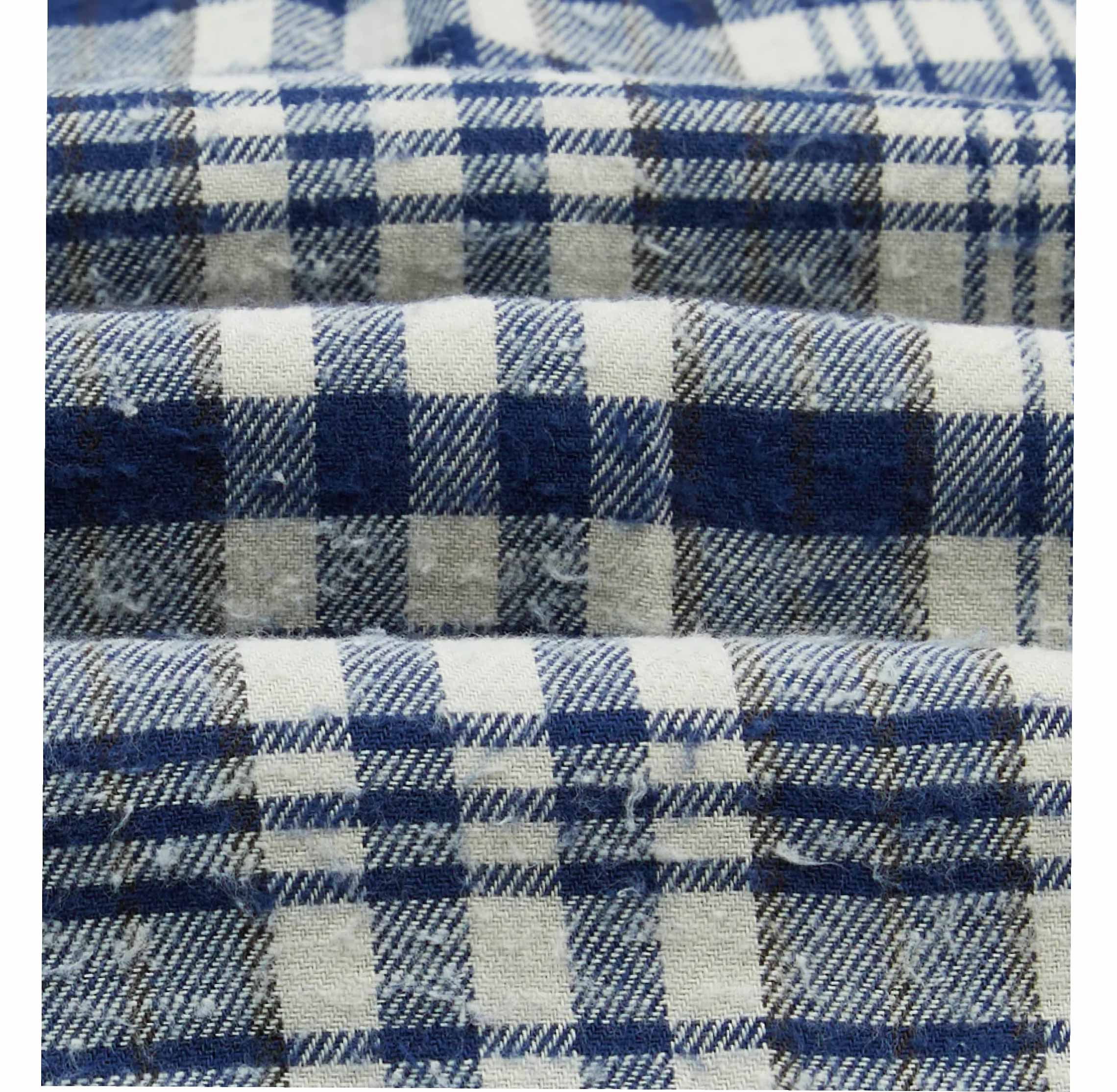 Blue Check Brushed Cotton Two-Pocket Work Shirt