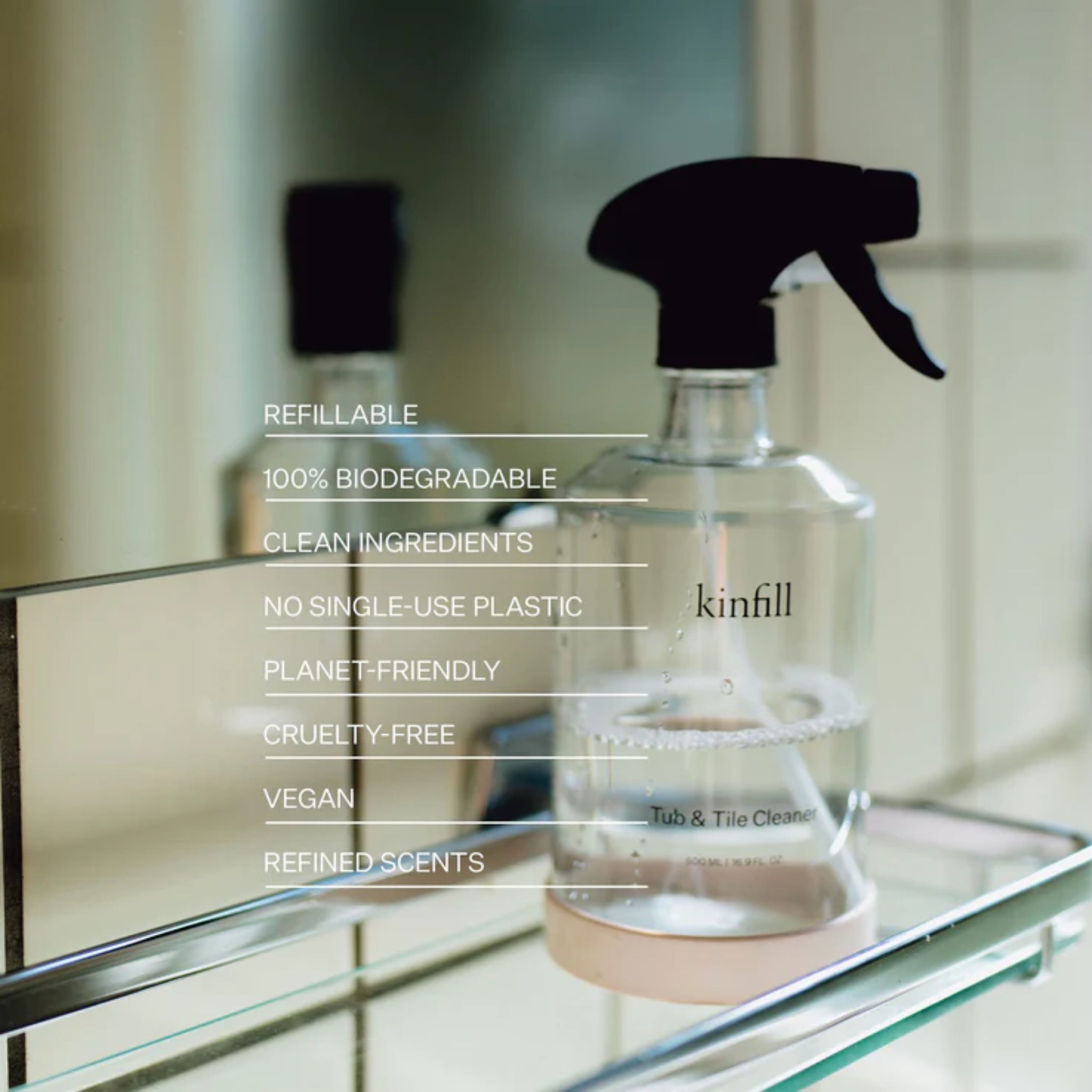 Cucumber-Scented Tub & Tile Cleaner Refills by Kinfill, biodegradable and toxin-free.