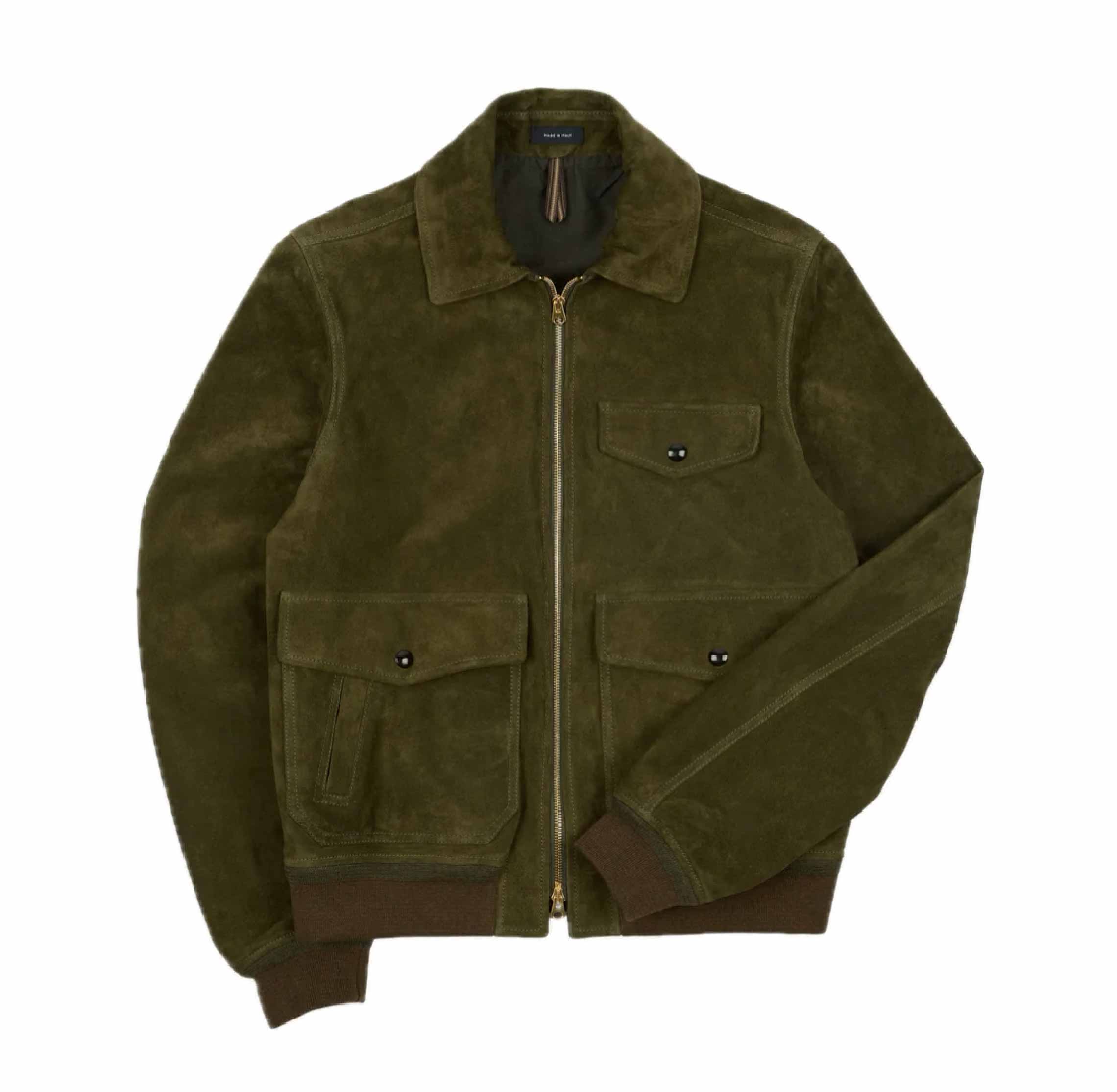 Green Heavyweight Suede A-2 Bomber Jacket