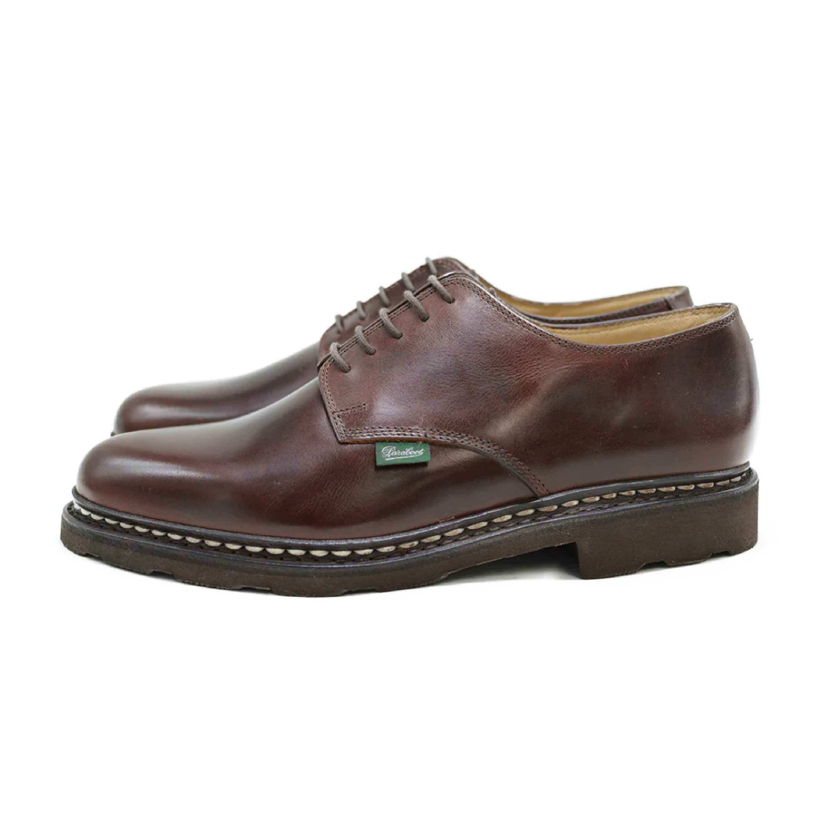 Top view of Paraboot's Arles Griff Marron, open-lacing derby design.