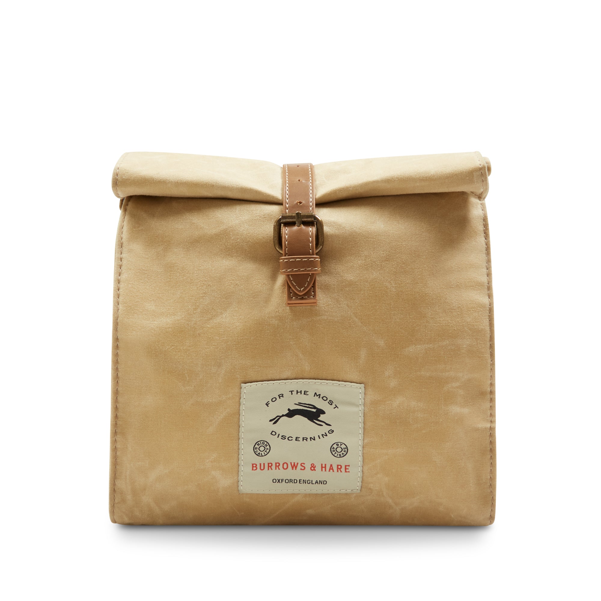 Burrows & Hare waxed canvas thermal lunch bag, front view